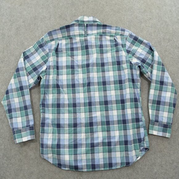 Banana Republic Shirt Mens Large Green Blue Button Up Plaid Slim Custom - Picture 2 of 14